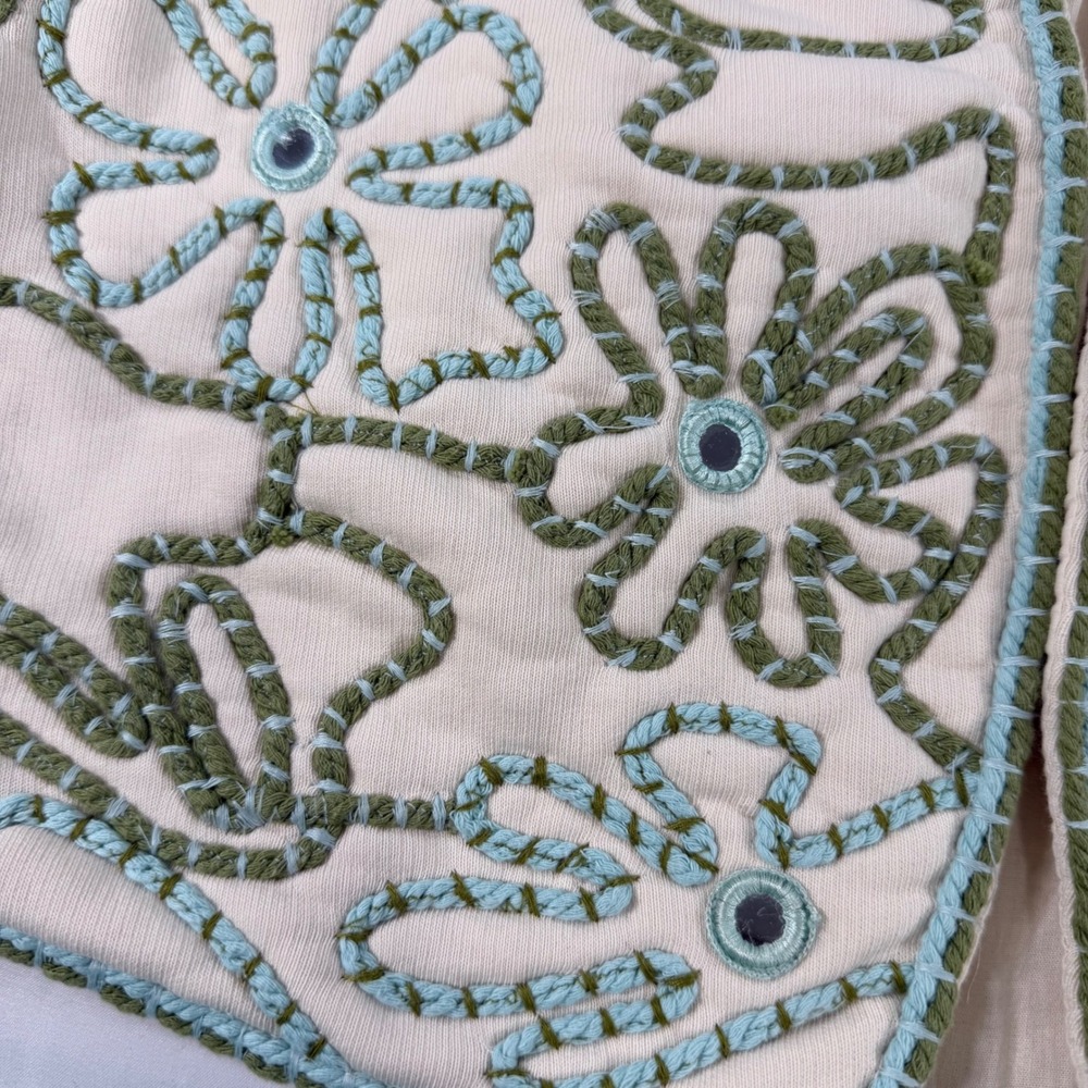 Zara Ecru Women Embroidered Floral Mirror Vest Cream Green Blue Cotton NWT Large - Picture 9 of 12